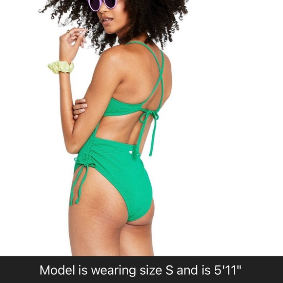 Stoney Clover Lane x Target Green Deep V-Neck Textured One Piece Swimsuit - Picture 2 of 8
